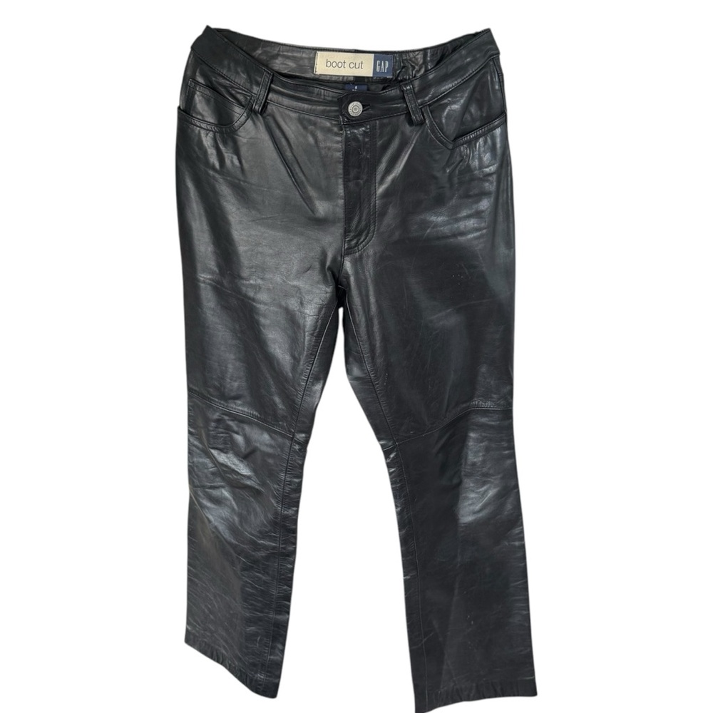 Vtg 90s gap Black Leather Boot cut Pants women size 8 31” moto grunge goth 31”